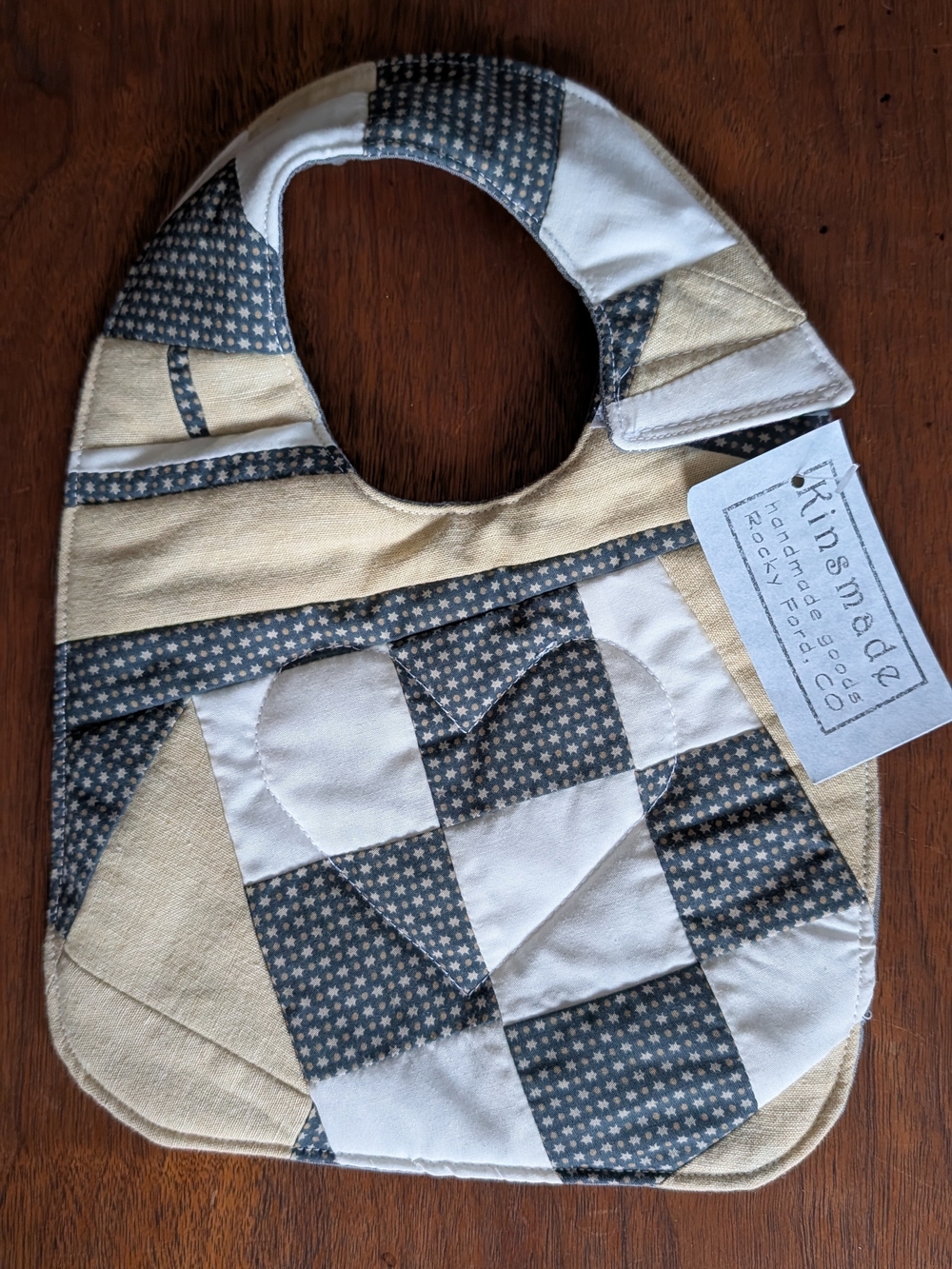 Quilted Patchwork Baby Bib in Beige & GrayStars